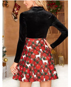 Christmas Deer Plaid Printed Dress Combination