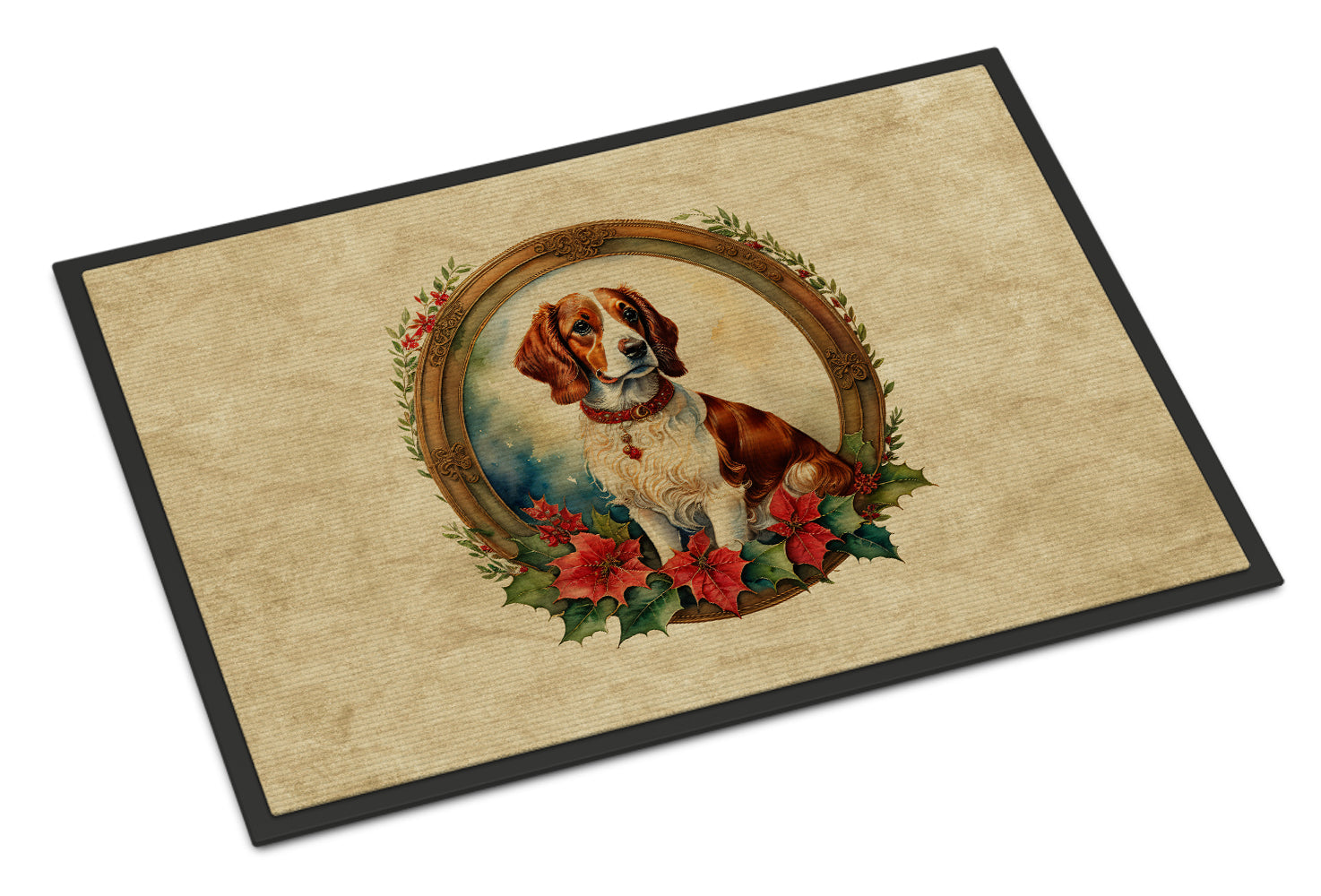 Brittany Spaniel Christmas Flowers Doormat