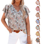 V-neck Printed Short-Sleeved Casual Pullover Shirt | Streetwear