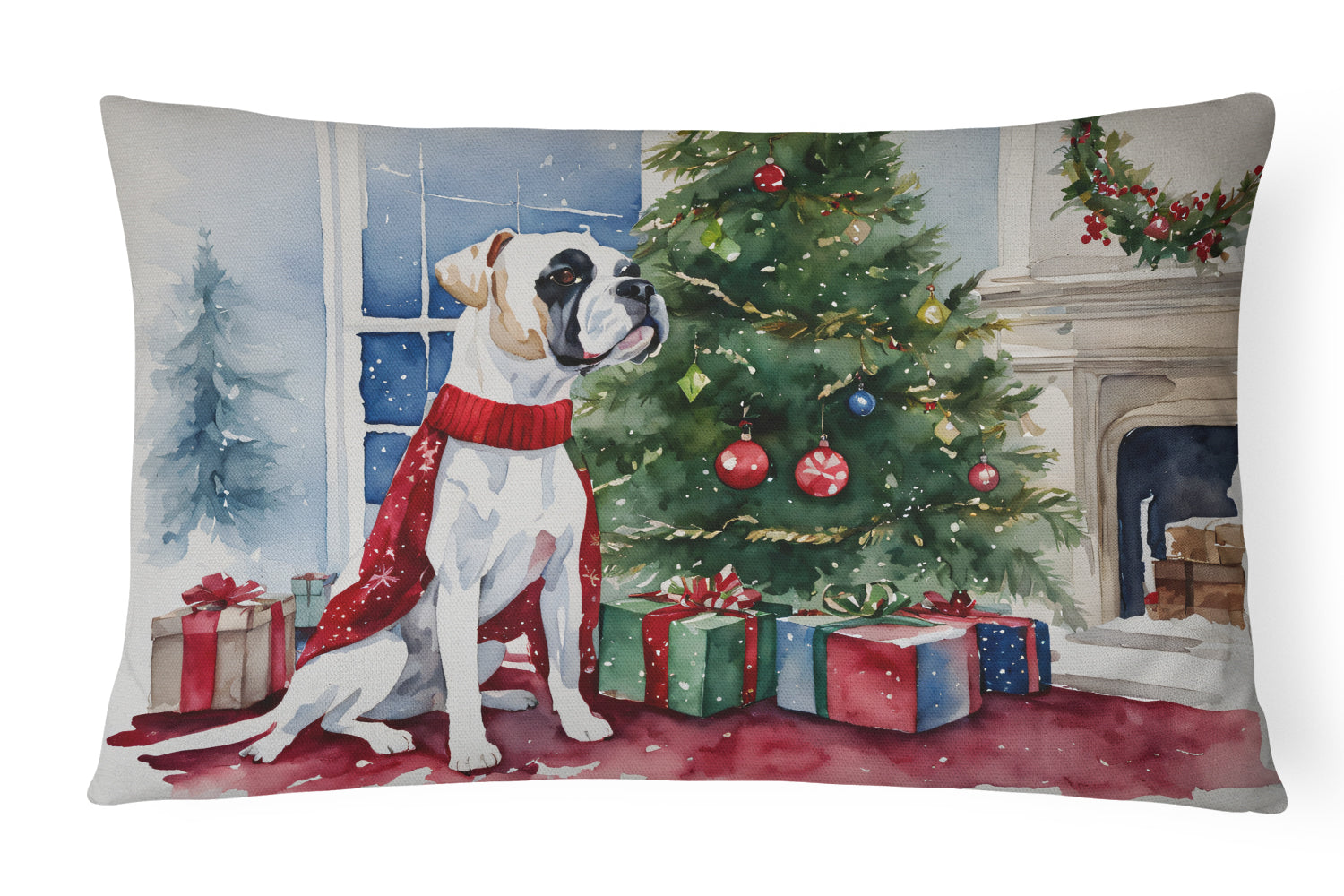 White Boxer Christmas Throw Pillow
