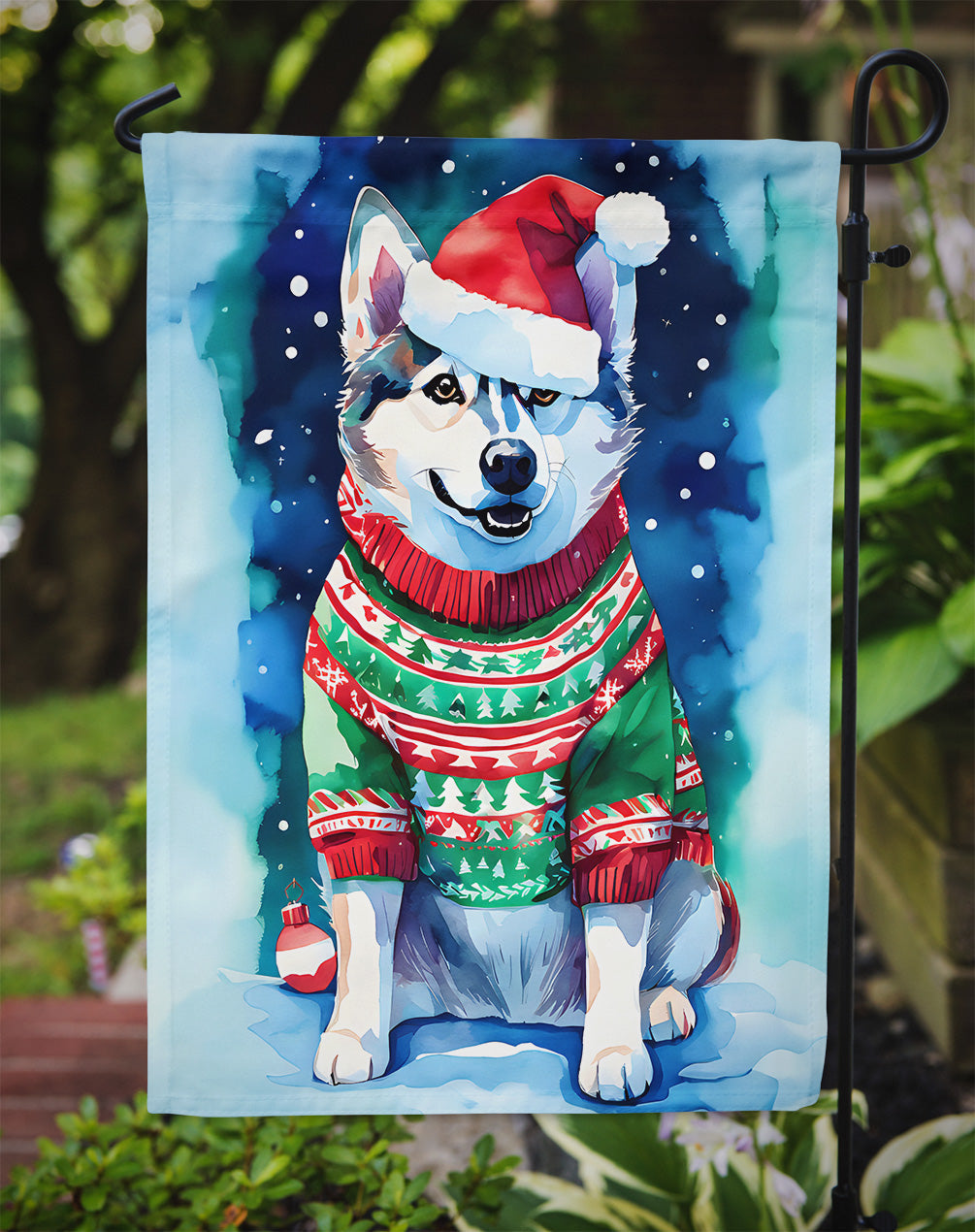 Siberian Husky Christmas Garden Flag