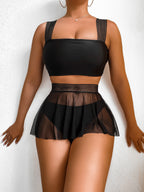New Women's Sexy Solid Color Three-Piece Swimwear Set