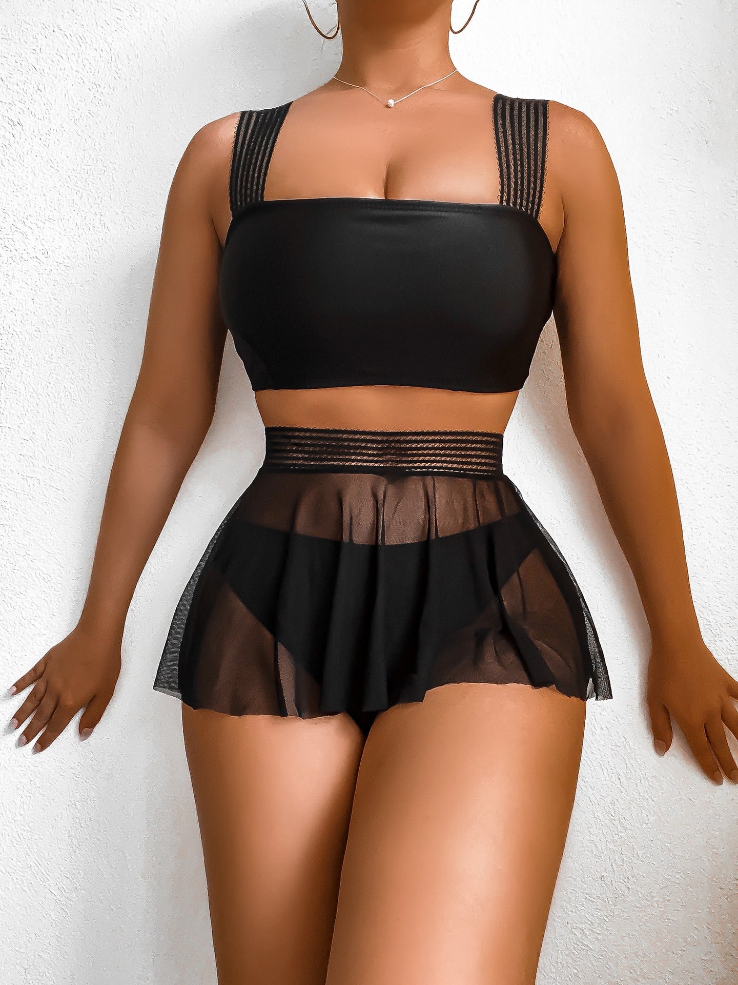 New Women's Sexy Solid Color Three-Piece Swimwear Set