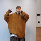 Men's Loose-Fitting Round Neck Cable Knit Sweater