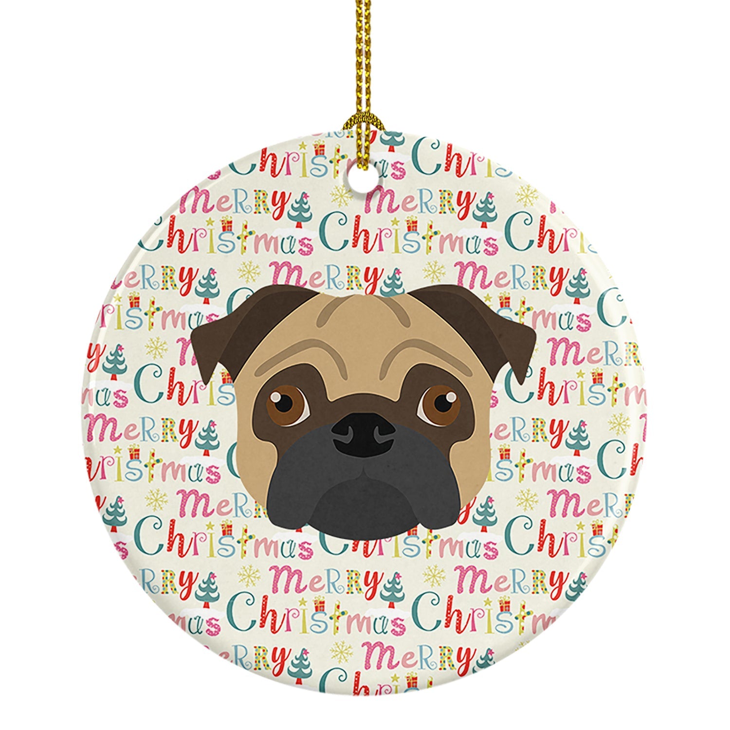 Pug Merry Christmas Ceramic Ornament