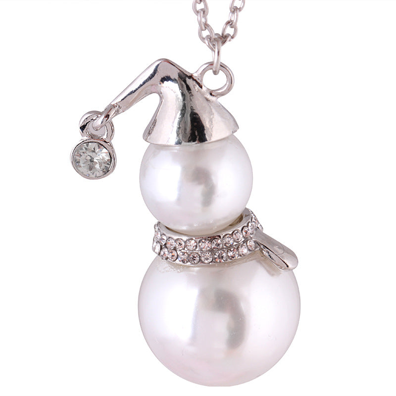 Long Sweater Chain with Pearl Snowman Pendant Necklace