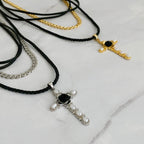 Layered Black Rose Cross Necklace | Christian Jewelry