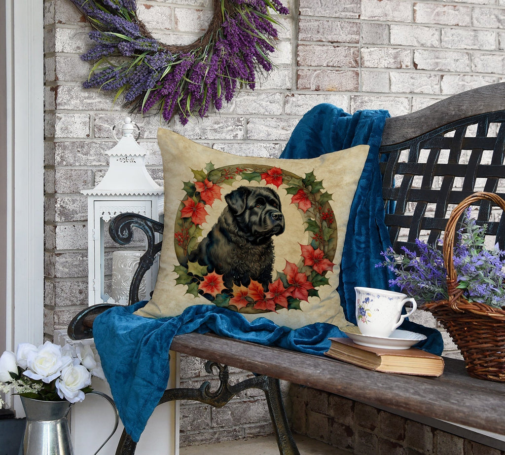 Bouvier des Flandres Christmas Flowers Throw Pillow