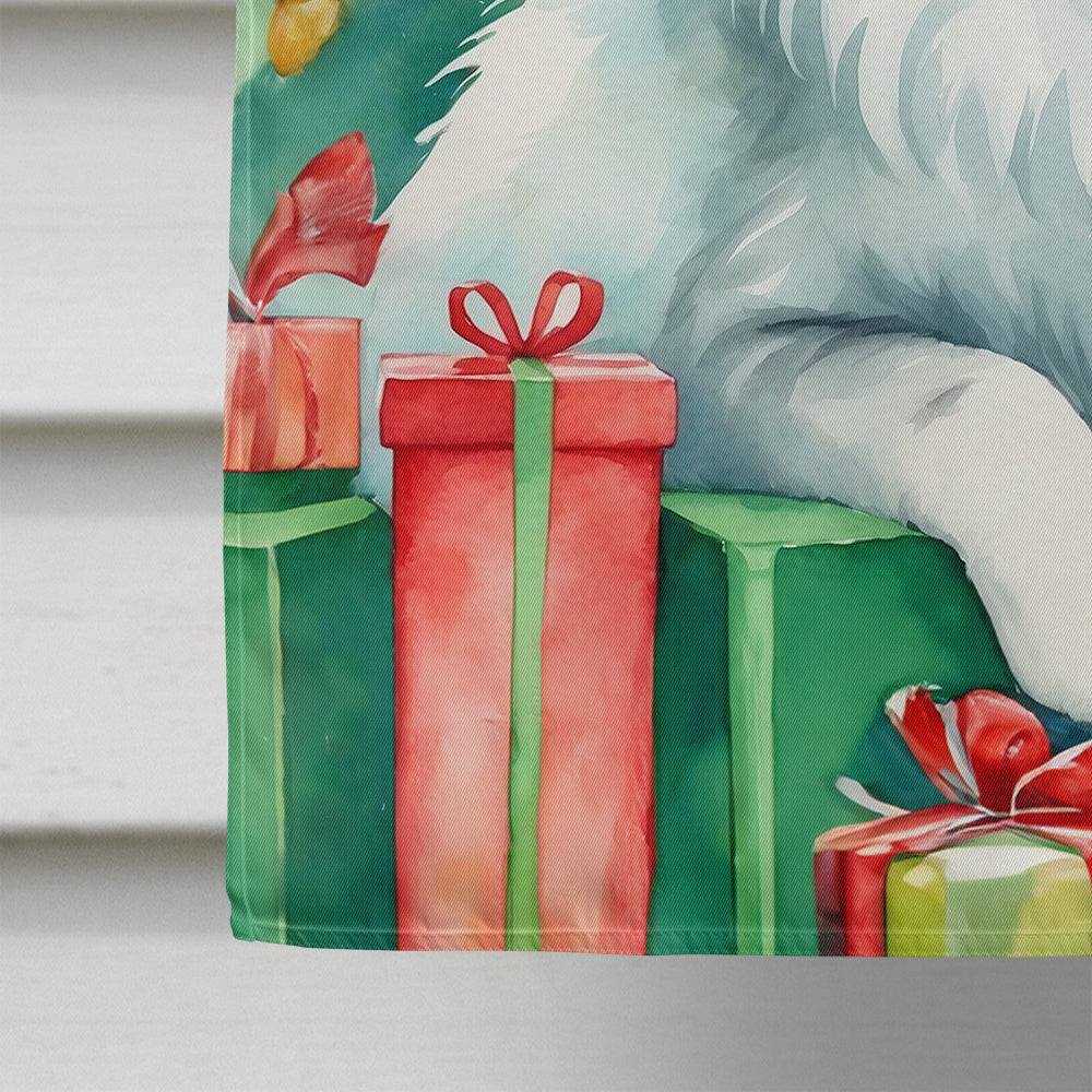 Turkish Angora Cat By the Christmas Tree House Flag