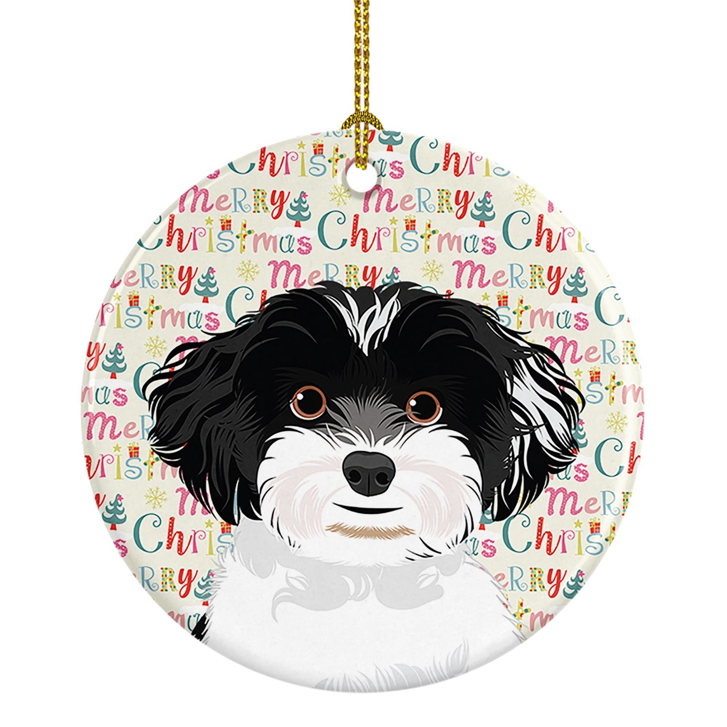 Shih-Tzu Black and White #4 Christmas Ceramic Ornament