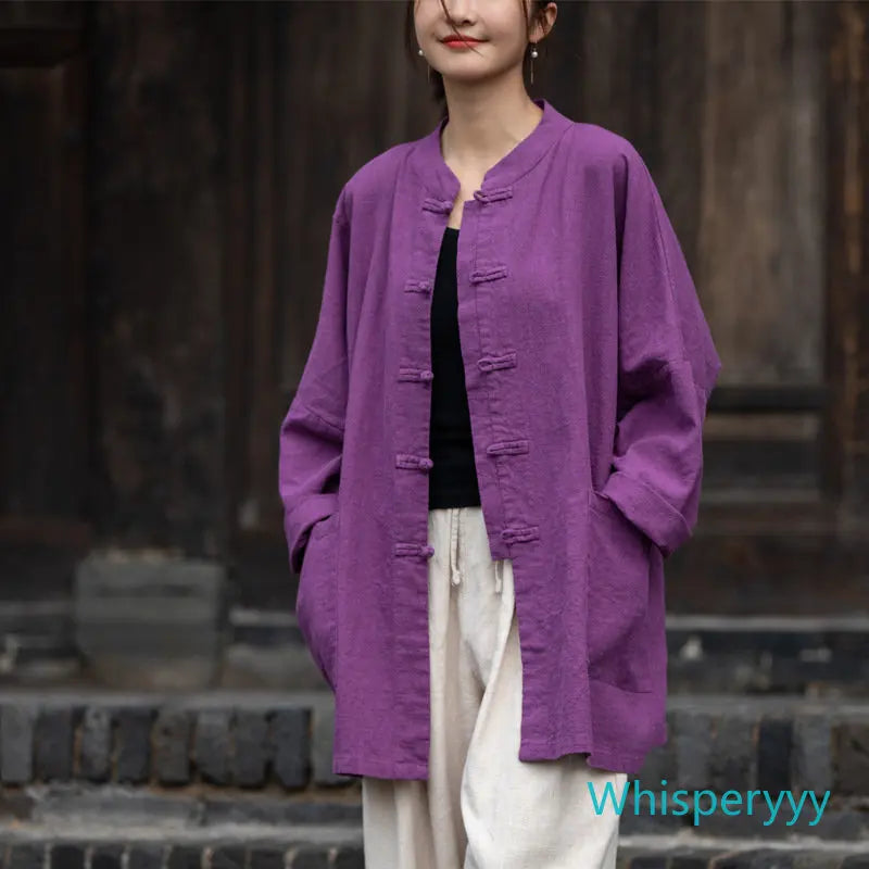 Women's Cotton Hemp Zen Cardigan - Traditional Kung Fu Style