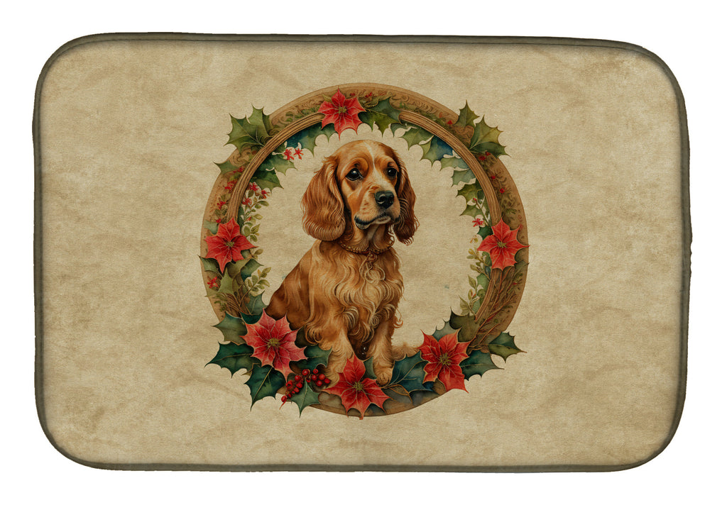 Cocker Spaniel Christmas Flowers Dish Drying Mat