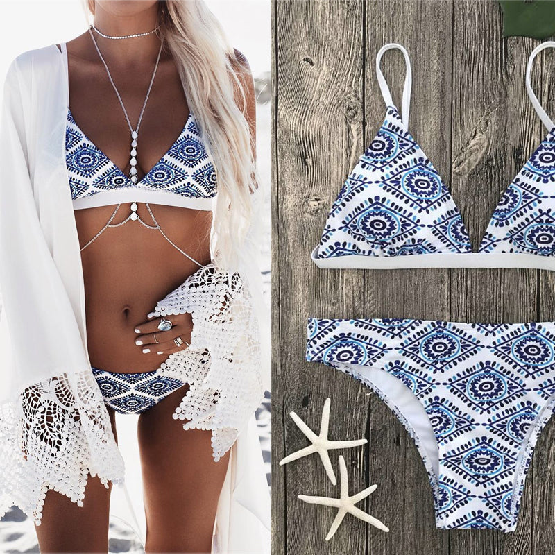 Thick Women's Bikini Set with Printed Triangle Design