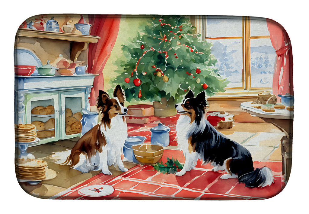 Papillon Christmas Cookies Dish Drying Mat