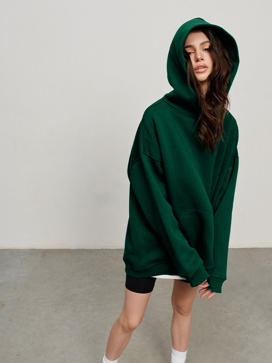 Street Boyfriend Style Hooded Fleece Sweater with Pockets