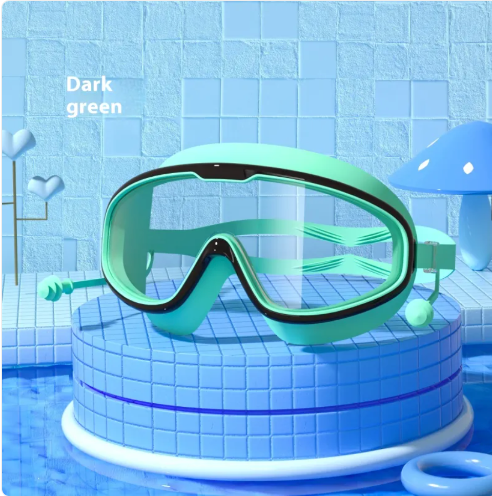 Large Frame Anti-Fog Waterproof Swim Goggles with Earplugs