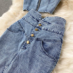 2020 New Women's Ins Style Crop Top & Denim Skirt Set