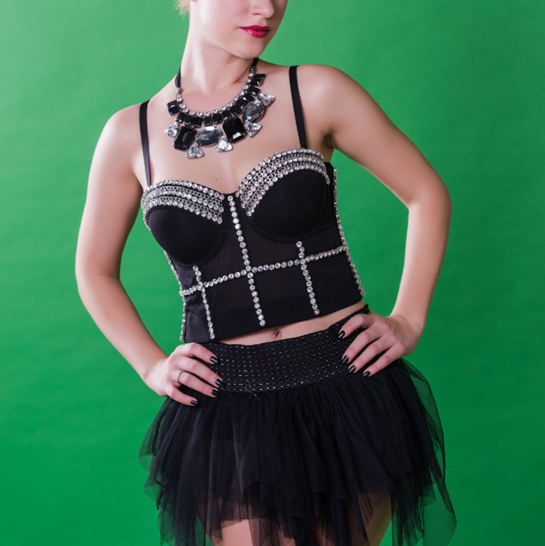 Beaded Strapless Crop Top Performance Outfit