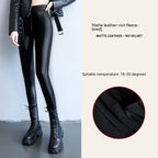 PU Fleece-lined High Waist Windproof Waterproof Leggings