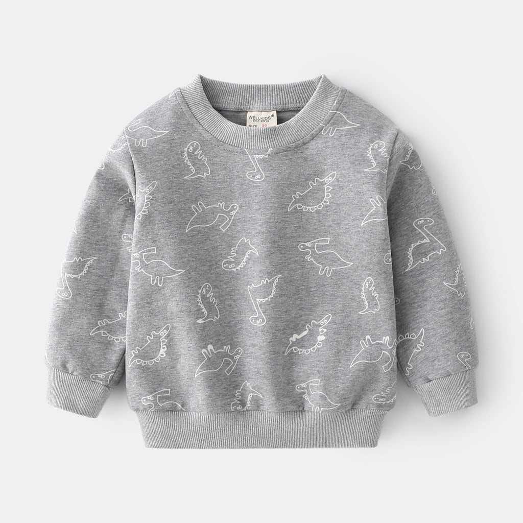 Cute Boy's Blue Grey Long Sleeve Pullover Sweatshirt | Streetwear