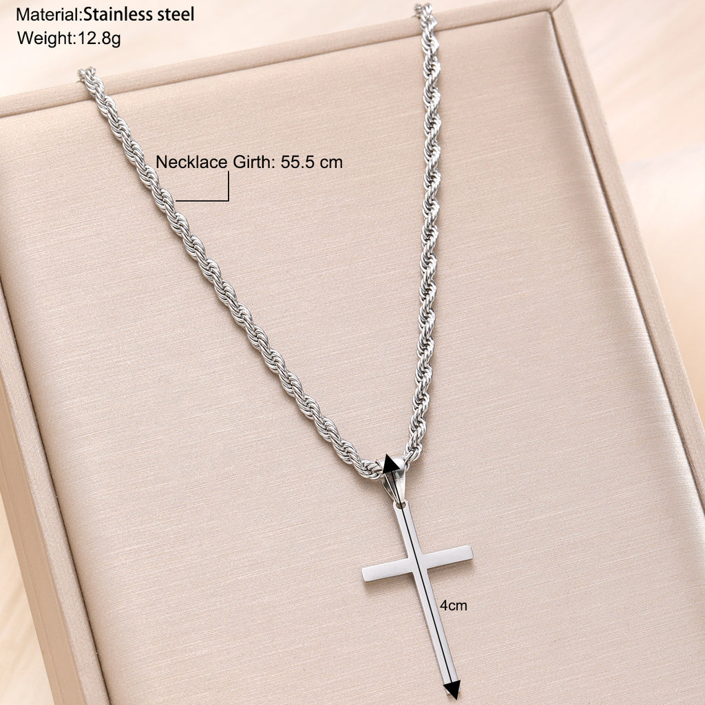 Gold Rope Chain Cross Pendant Necklace