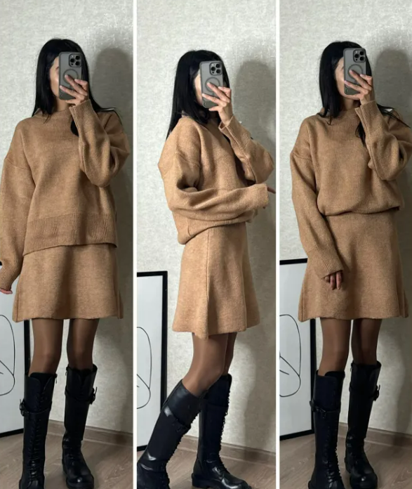 2 Pieces Knit Sweater Skirt Sets For Women
