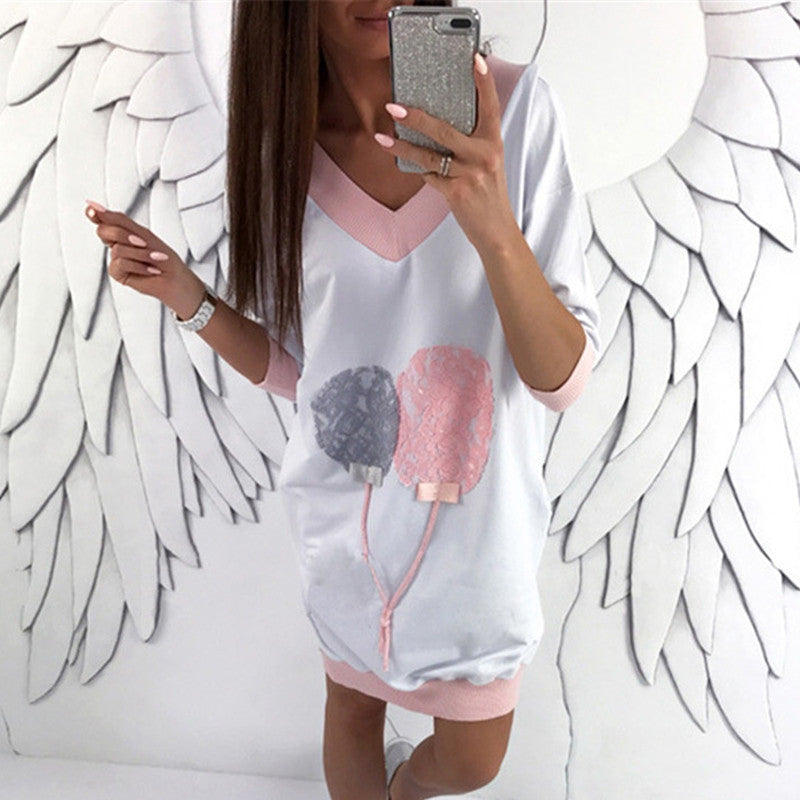 Women's V-neck Color-block Lace Printed Sweater