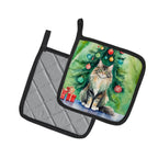 MaineCoon Cat By the Christmas Tree Pair of Pot Holders