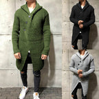 Hooded Long Knit Cardigan in Solid Color Sweater
