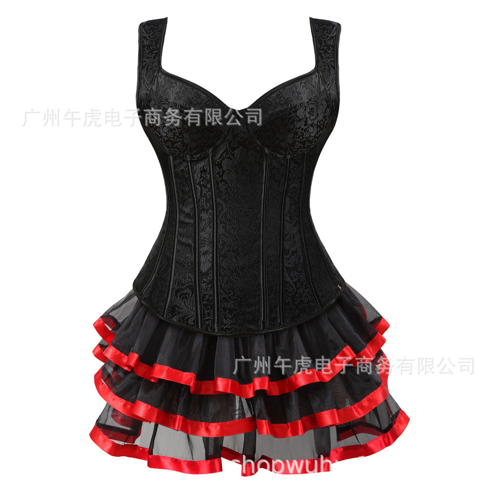 Victorian Corset Dress Set with Plus Size Black Skirt