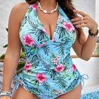 2024 Plus Size V-Neck Drawstring Backless Swimsuit