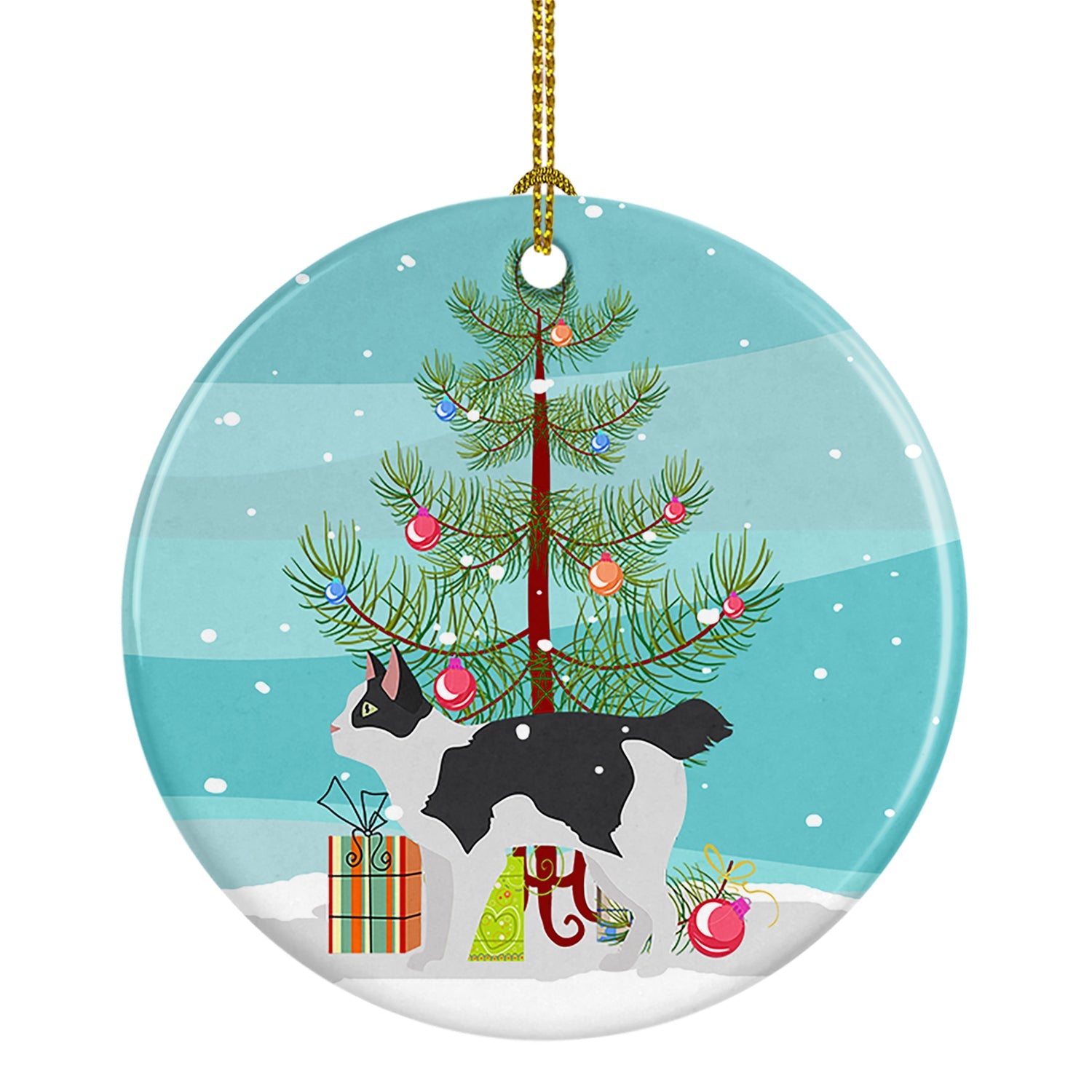 Japanese Bobtail Cat Christmas Ceramic Ornament