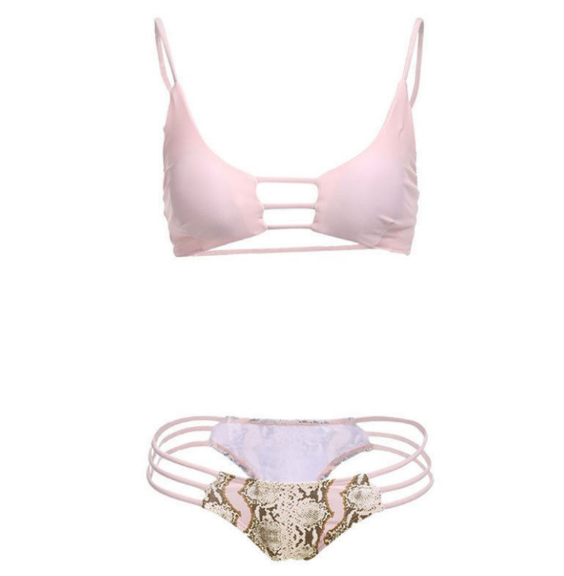 Snake Print Strapless Bikini Set