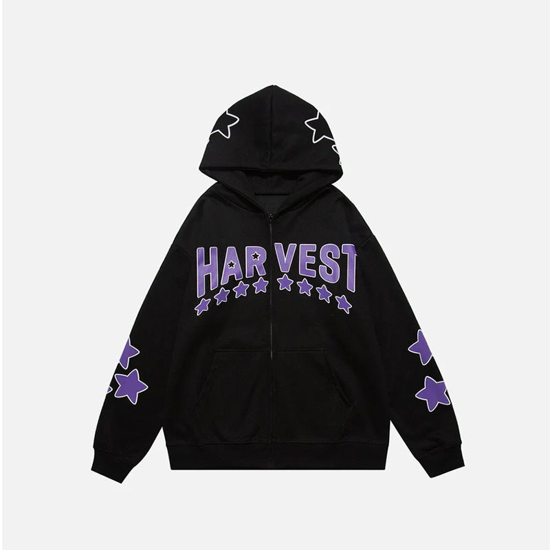 Harajuku Y2K Star Letters Hooded Zip-Up Sweatshirt | Streetwear