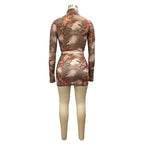 Printed Sheer Mesh Two-Piece Dress Set with Angel Design