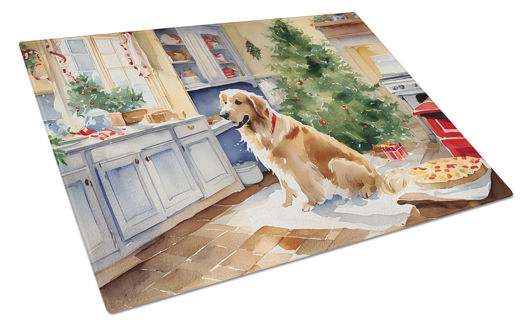 Golden Retriever Christmas Cookies Glass Cutting Board