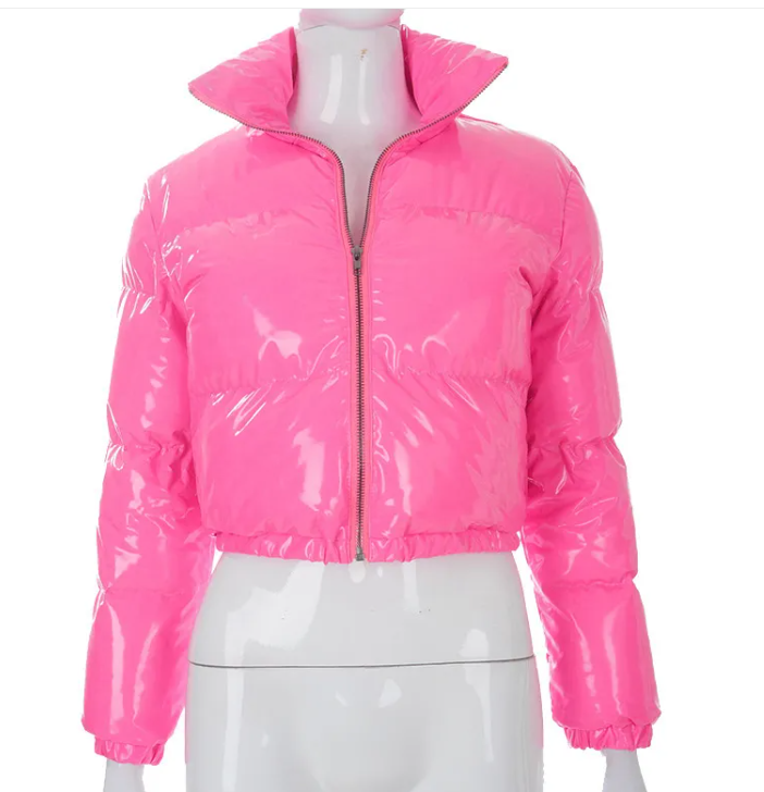 Zip Mirror Leather Warm Quilted Jacket