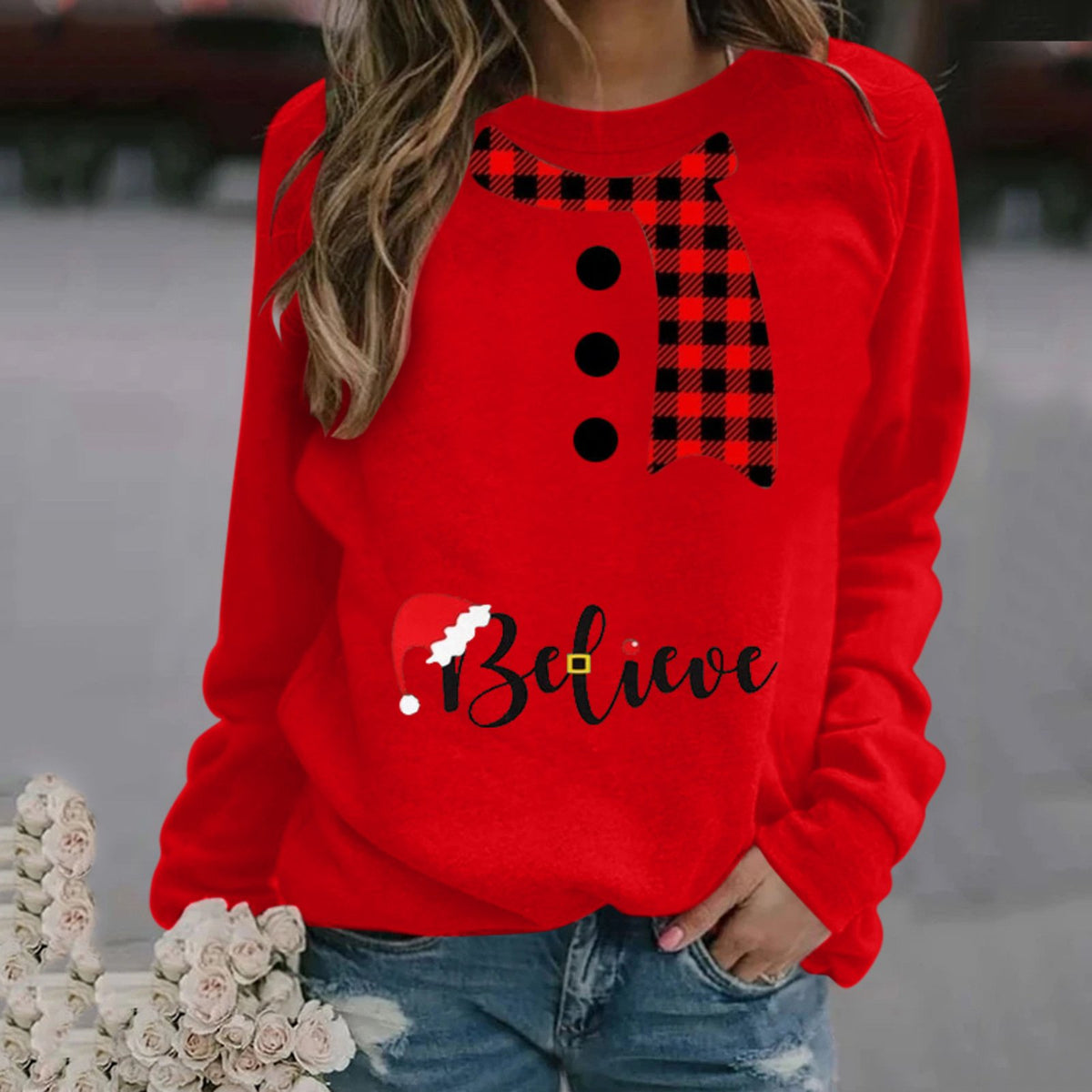 Women's Long Sleeve Christmas Pattern Crew Neck Sweater