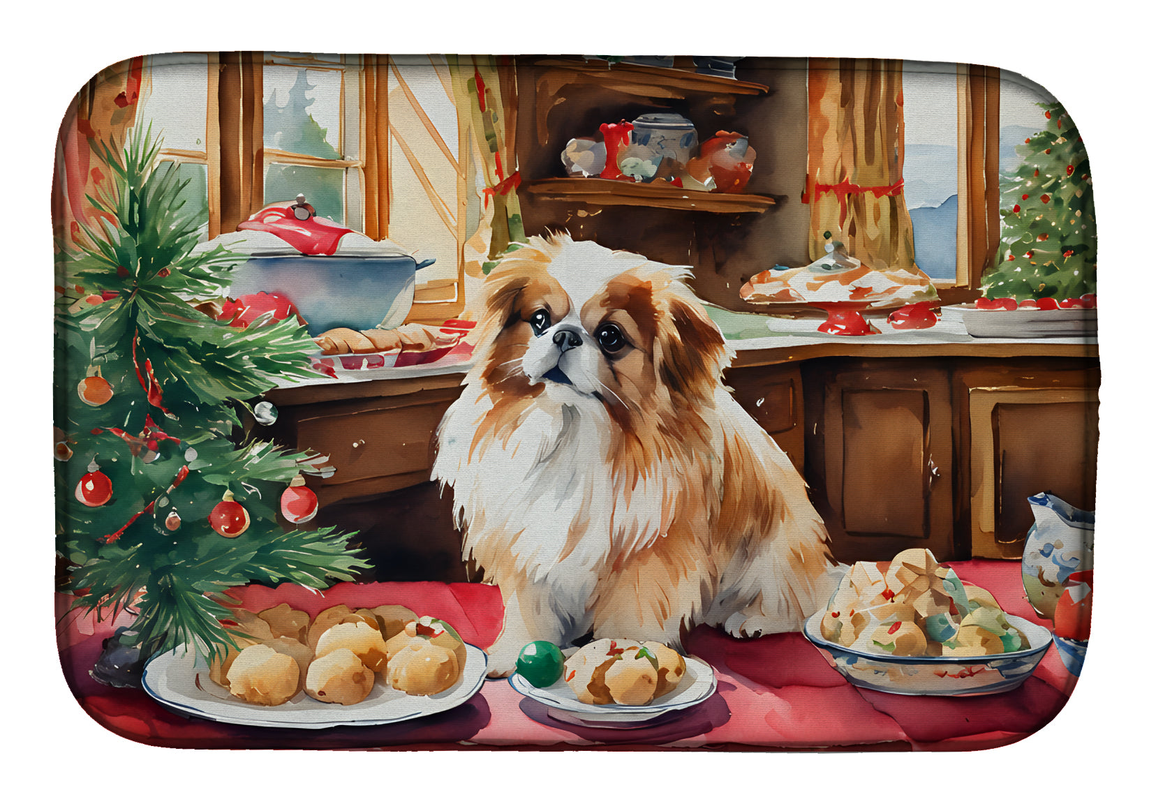 Pekingese Christmas Cookies Dish Drying Mat