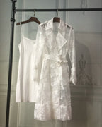 Hooded Lace Trench Coat with Embroidery and Lantern Sleeves
