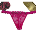 Low Waist Sexy Women's Thong with Embroidery and Rhinestones