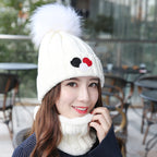 Women's Versatile Knitted Wool Ball Hat with Plush | Embroidered Cap