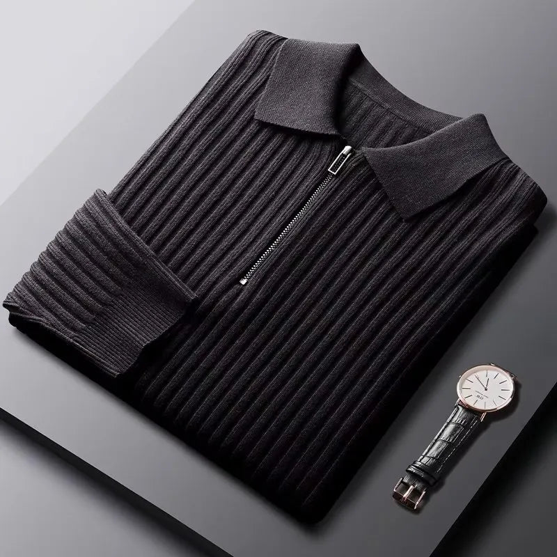 Casual Men's New Versatile Solid Color Zipper Thermal Long-sleeved Sweater
