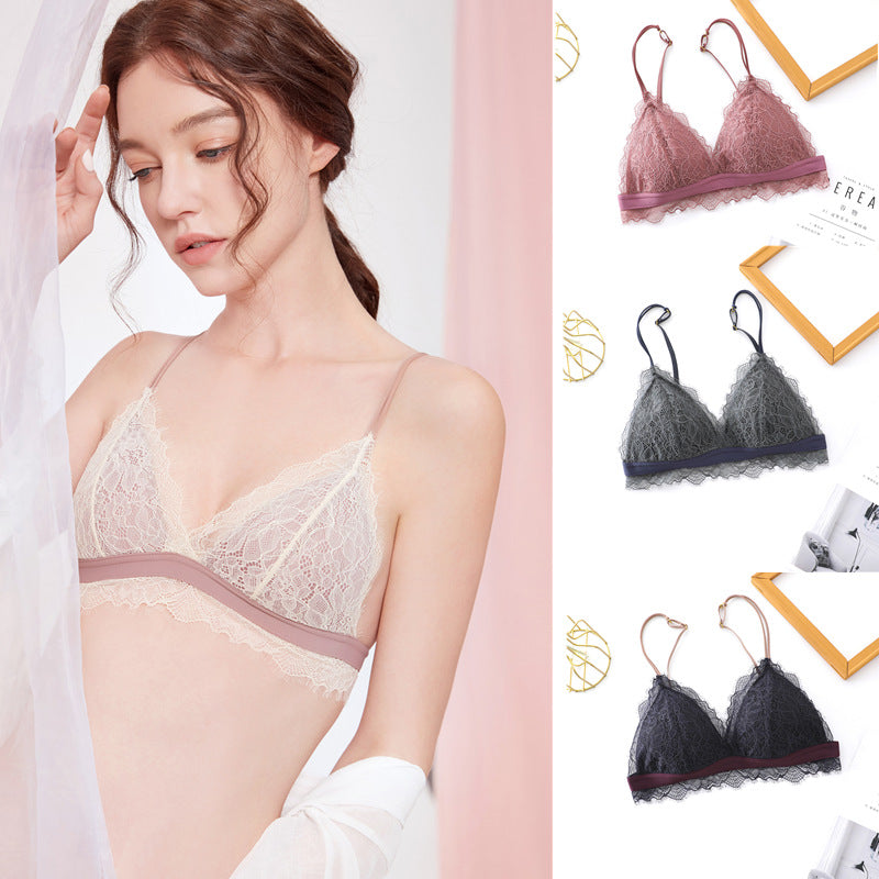 French Ultra-Thin Women's Lace Bra Set with Triangle Cups