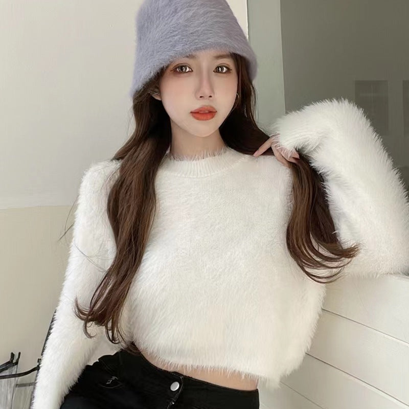 Women's Casual Faux Mink Pullover Sweater Top | Streetwear