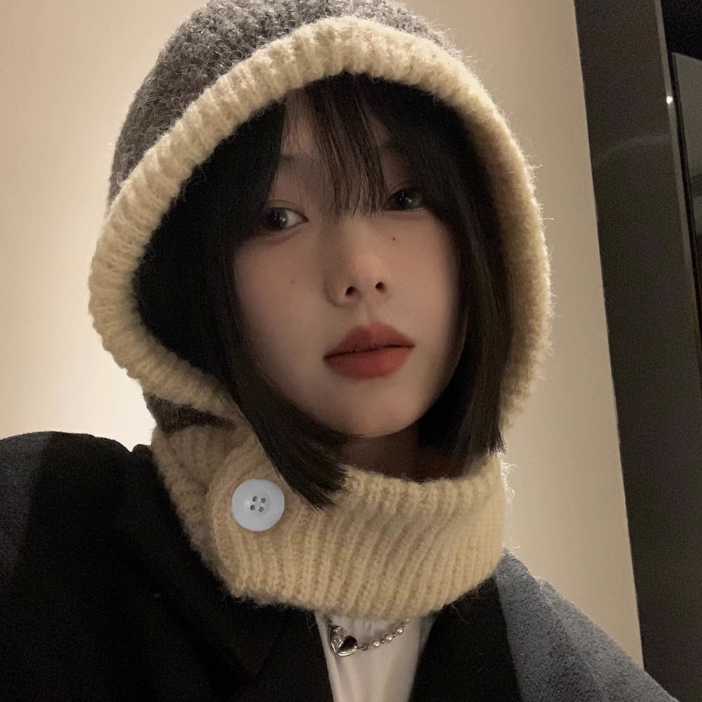 Warm Scarf with Integrated Ear Protection Wool Cap | Embroidered Cap