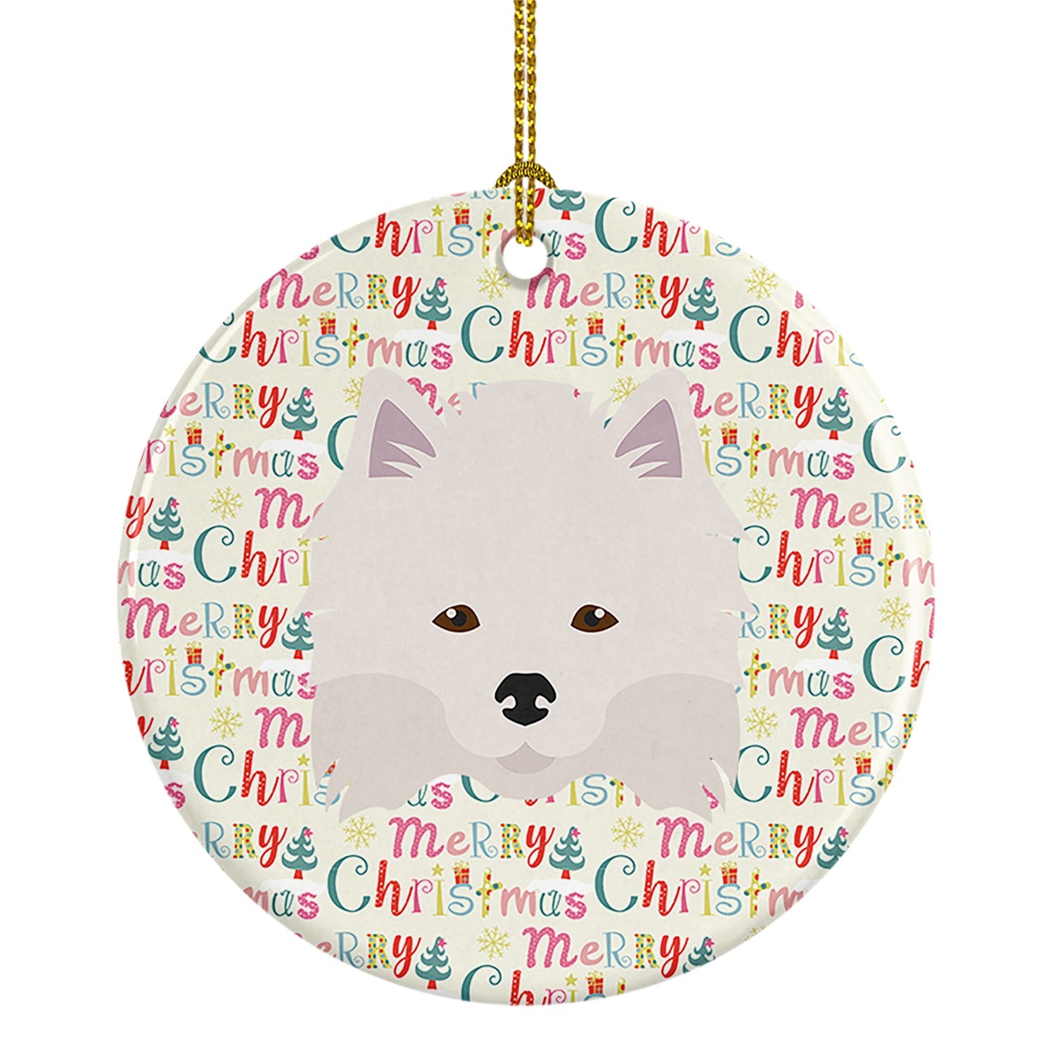 American Eskimo Merry Christmas Ceramic Ornament