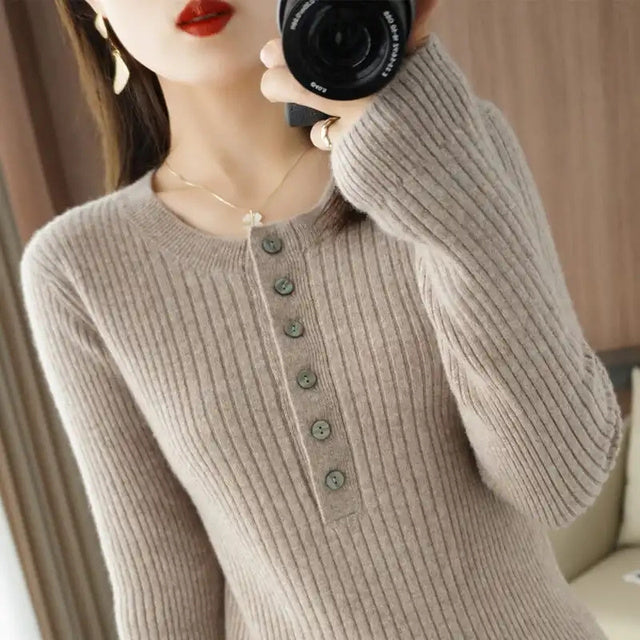 Korean O-neck Warm Sweater for Women - Slim Fit Tops