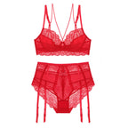 Varsbaby Sexy Lace Back Lingerie Set with Thigh Highs