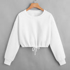 Trendy Women's Long Sleeve Crop Top with Drawstring Hem